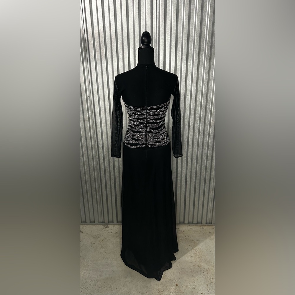 Women’s T by Tadashi Shoji Vintage 90s Black Silver Long Sleeve Maxi Dress Small - Picture 2 of 5